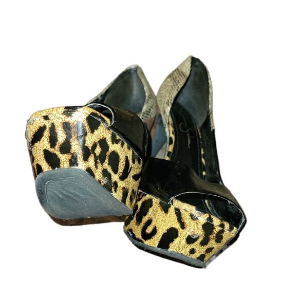 Jessica Simpson Bede2 Snake Leopard Black Colorblock Platform Heels 8 - Picture 8 of 11